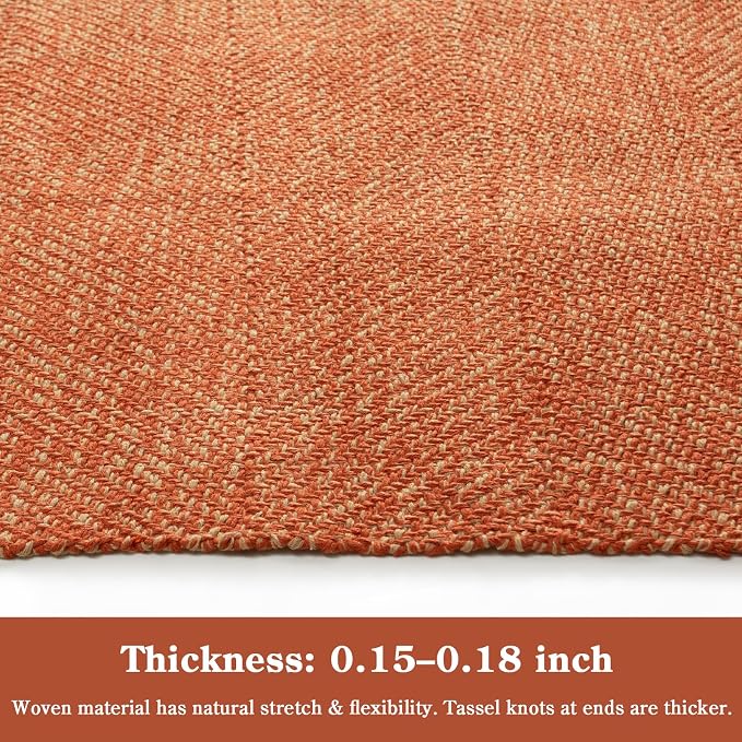 Fall Bathroom Rug 2' x 3', Small Boho Farmhouse Kitchen Rugs | Hand-Woven Washable Entryway Rugs, Reversible Low Profile Front Door Mat, Terracotta Fall Carpet for Porch Back Bedroom Decor