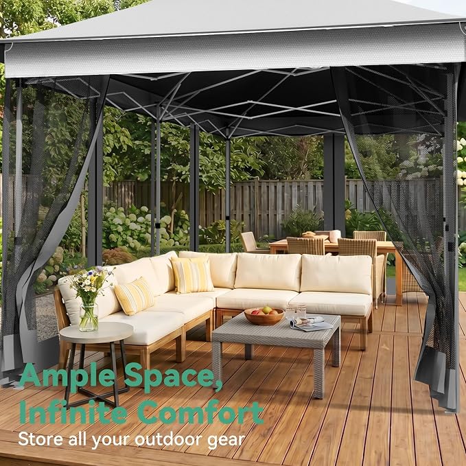 COBIZI 12x20 Pop up Canopy Tent - Gazebo, Party Tents for Parties, Carpas para Fiestas, Large Outdoor Popup Patio Screened Gazebos, Shelter Tents with Net for Backyard, Commercial,Light Grey