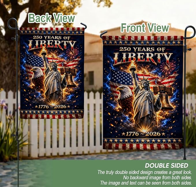 250 Year American Anniversary Flag, 250th Anniversary Patriotic Design, Garden Flags For Outside, Visible On Both Sides, 250 Years Of Freedom Flag, Banner Commemorative Outside Decoration 4 (12x18 Inch)