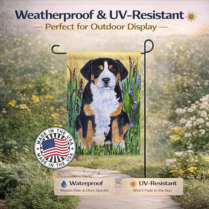 Caroline's Treasures SS8217GF Greater Swiss Mountain Dog Garden Flag Mailbox Flag Decorative Yard Flag Banner Outside Patio Artwork Yard Flower Beds, Garden Size, Multicolor