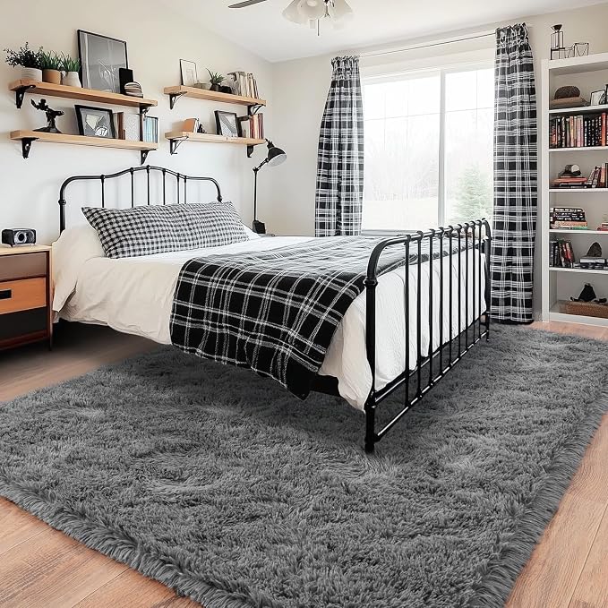 8x10 Area Rugs for Living Room, Large Ultra Fluffy Fuzzy Shag Grey Rug for Bedroom, Modern Plush Soft High Pile Upgrade Non-Slip Gray Carpet for Kids Girls and Boys, Dorms, Home Decor Aesthetic
