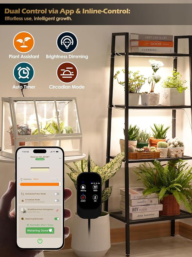 Smart Grow Light for Indoor Plants,3500K Full Spectrum LED Plant Light Strips with 3/9/12H Auto Timer,Stepless Dimming,Modular Design，Plug and Play (White, 4 Pack)