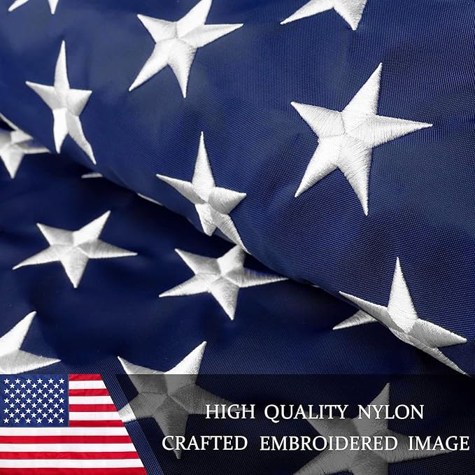 American Flag 4x6 ft for Outside, Long Lasting US USA Flags for Outdoor | All Weather United States Flag 4 x 6 Feet Premium Heavy Duty Nylon, Embroidered Stars, Brass Grommets, 4-Row Stitching End