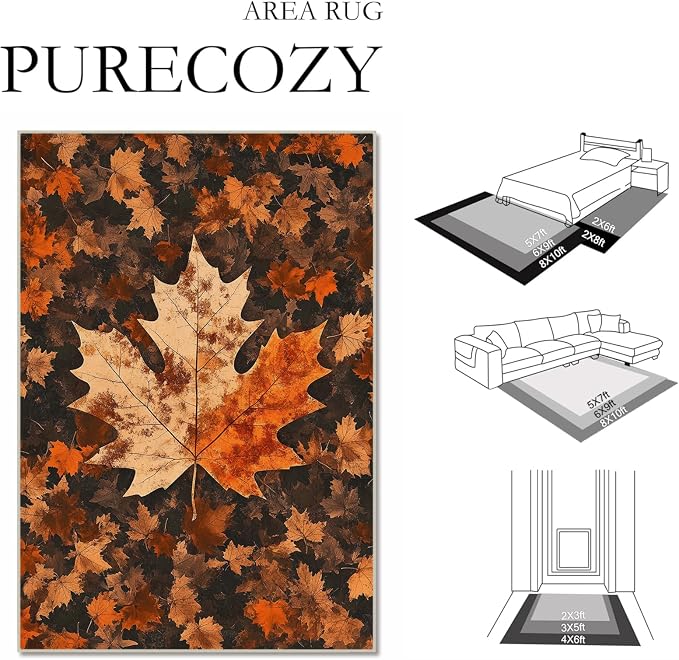 5x7 Maple Leaf Area Rugs Boho Maple Leaf Autumn Fall Vintage Rug for Living Room Indoor Soft Non-Slip Thin Carpet Modern Abstract Rugs for Dining Room Office Bedroom Under Table Washable Machine