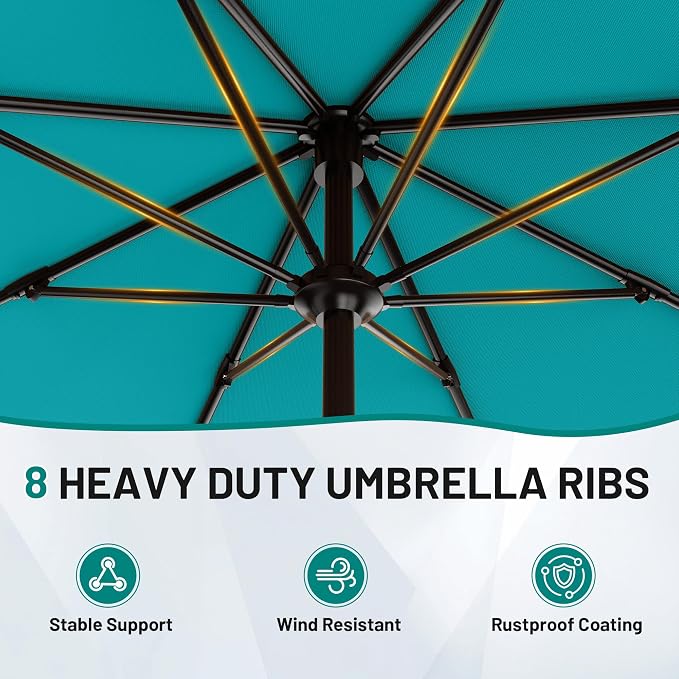 AreShark 9 FT Patio Umbrella for Outdoor, Outdoor Table Umbrella with Push Button Tilt and Crank, Outdoor Patio Umbrellas with 8 Sturdy Ribs for Market, Garden, Pool (Lake Blue)