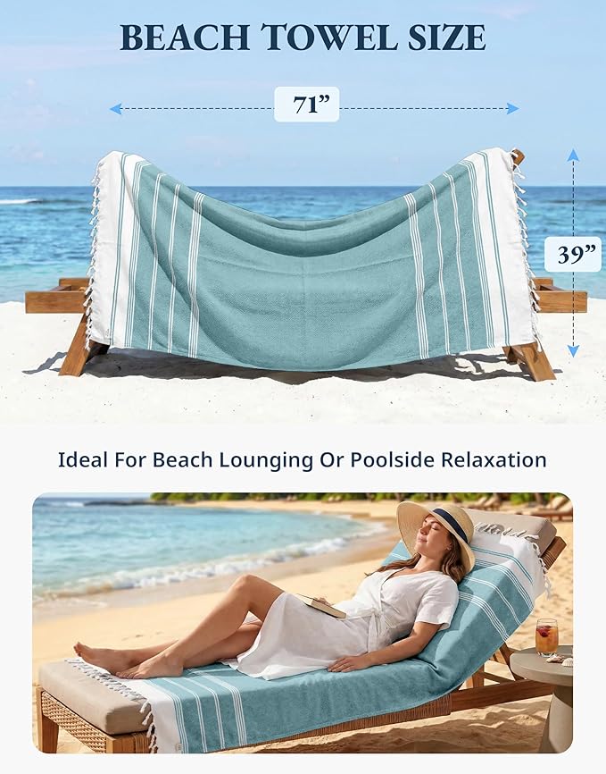 LANE LINEN Turkish Beach Towels Set of 6, Oversized Beach Towel, Lightweight Beach Essentials for Women, Large Pool Towel, Absorbent & Quick Dry, Sand Free Beach Towel, 39"x71" - Tropical Breeze