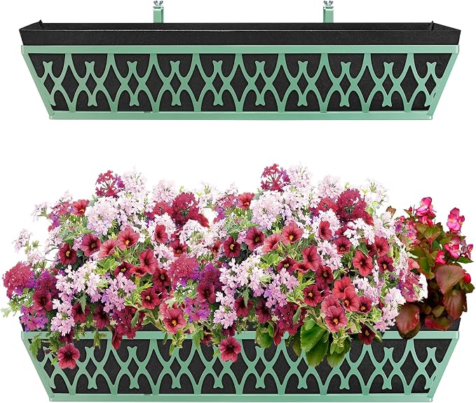 2 Pack 30 Inch Window Boxes Planters Railing Planter Box with Adjustable Brackets & Non-Woven Fabric Plant Grow Bags Deck Railing Planter Boxes Balcony Hanging Flower Box for Outdoor Plants