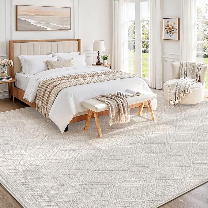 8x10 Area Rugs Washable Rug: Geometric Moroccan Farmhouse Rugs Large Living Room Rug Modern Neutral Soft Non-Slip Printed Pattern Carpet for Bedroom Dining Room Nursery Office (Beige Grey, 8'x10')