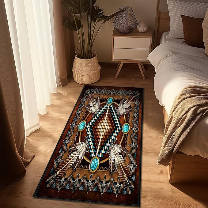 Southwestern Runner Rug 2x5 Rugs for Hallways,Aztec Tribal Native American Kitchen Rug Washable Runners Bedroom Carpets Non Slip Accent Throw Rugs Vintage Area Carpet for Hallway,Laundry,Bathroom