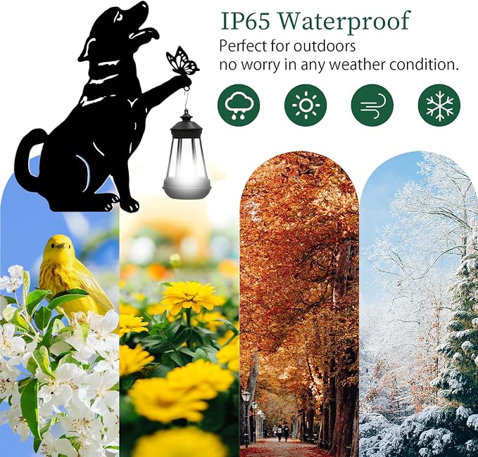 Black Dog Patio Decorations Outdoor - Solar Lights Outdoor Garden Decor Stake with Butterfly Decorative Metal Housewarming Ornament for Yard Pathway Lawn Patio – Unique Gift Ideas for Christmas