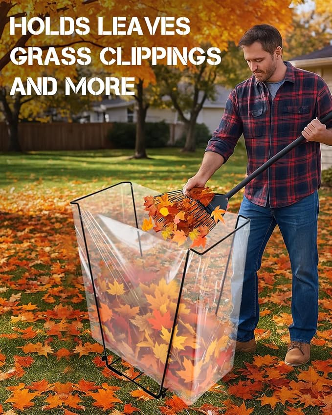 2 Pack Heavy Duty Metal Trash Bag Holder Stand for Yard | Fits 30-45 gallon bags, Sturdy metal frame, Portable, Multi-use, Holds yard waste bag open for easy leaf & debris collection