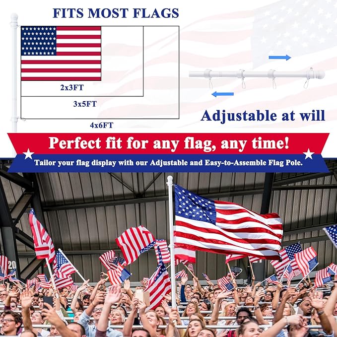 5 FT Flag Pole Kit, Tangle Free Spinning Weather Resistant Rustproof Stainless Steel Flagpole with Base for 3x5 Sports Flag 1" Dia Flag Pole Holder for Outside House, Wall (White)