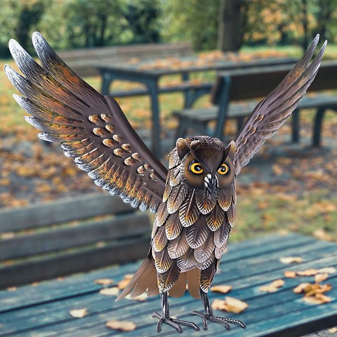 Natelf Garden Owl Sculptures & Statues, Standing Metal Bird Yard Art Sculpture for Patio Backyard Pond Outdoor Decorations