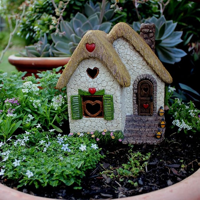 PRETMANNS Fairy Garden Houses for Outside – 7 Inch Fairy House with Opening Door – Miniature Fairy Garden Accessories Outdoor for Adults – Durable Fairy Village Décor