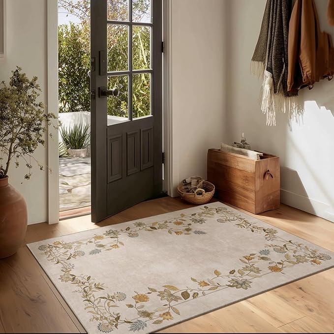 2x3 Washable Small Rugs for Entryway: Floral Door Mat Indoor Entrance Non Slip Rubber Backed Low Pile Soft Throw Area Rugs for Bedroom Kitchen Front Door Indoor Entrance Foyer Entry Farmhouse