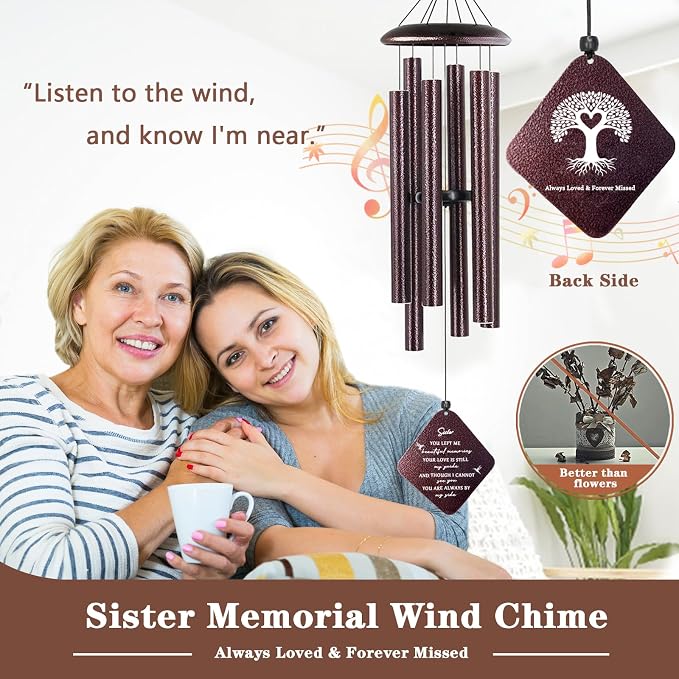 Memorial Gifts for Loss of Sister, 32" Sympathy Wind Chimes in Memory of Sister Sympathy Gift