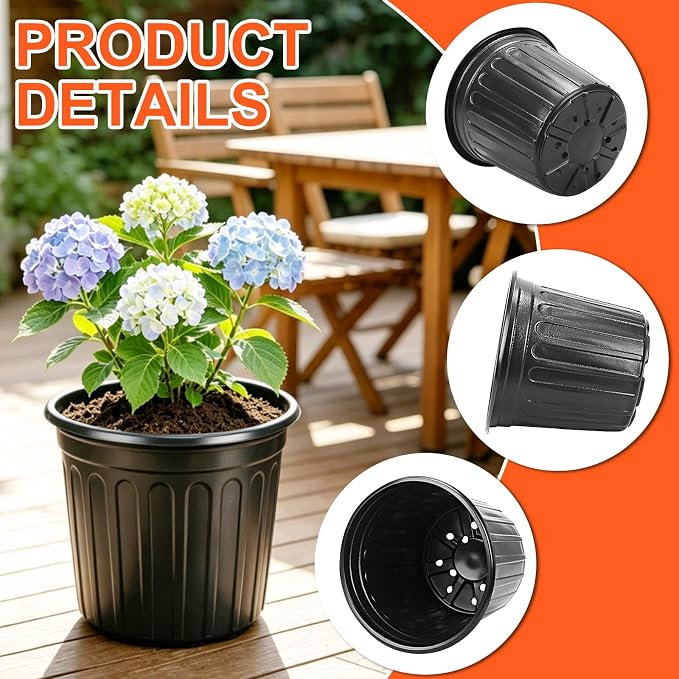HECTOLIFE 50-Pack 3 Gallon Flexible Flower Plant Nursery Pots, Thickened Soft Plastic Seed Starting Container for Succulents, Seedlings, Cuttings, Transplanting,(Black)