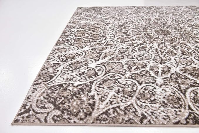 Unique Loom Sofia Collection Area Rug - Grace (6' Square, Brown/ Ivory)
