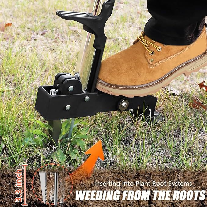 Fabater Weed Puller Tool, Gardening Stand Up Weeder Puller with 39.3" Ergonomic Long Handle and 4 Stainless Steel Claws, Heavy Duty Weed Remover Without Bending, Pulling or Kneeling