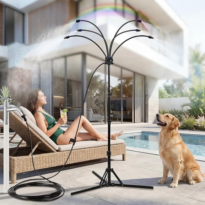 6-Adjustable Nozzle Standing Misters for Outside Patio - Easy to Install & Maintain, Customize Mist, Durable & Long-Lasting for Backyard Cooling