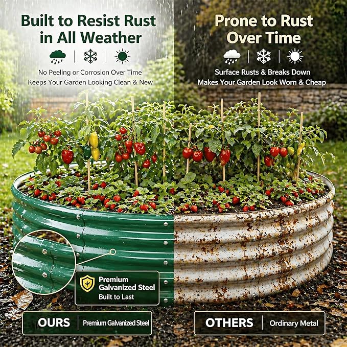 6FT Round Raised Garden Bed, Heavy Duty Galvanized Metal Planter Box for Vegetables, Flowers & Herbs, Rust-Resistant Outdoor Gardening Bed with Modern Green Finish & Easy DIY Assembly