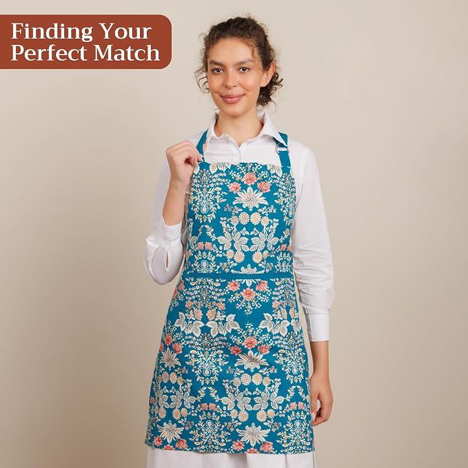 Maison d' Hermine Aprons for women with Pocket 100% Cotton (27.50"x31.50") | Adjustable Neck Strap & long ties Apron Men Chef Wedding Cooking Gardening Server Maid