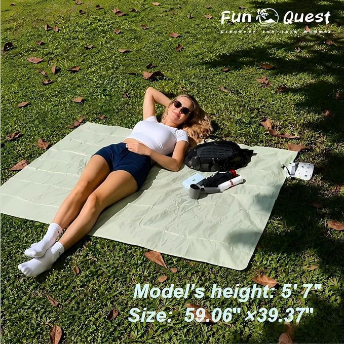 Picnic Blanket Waterproof – Packable Sand Proof Beach Blanket (0.42lb/0.66lb), Compact & Foldable, Fits in Pocket with Integrated Stakes, Ideal for Camping, Hiking, Travel, Concert, Festival