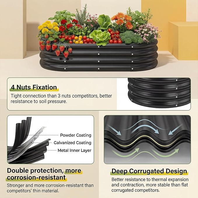 Land Guard 2 Pcs 6ft Metal Raised Garden Bed, 6 x 3 x 1 Galvanized Planter Raised Beds for Vegetables, Grey