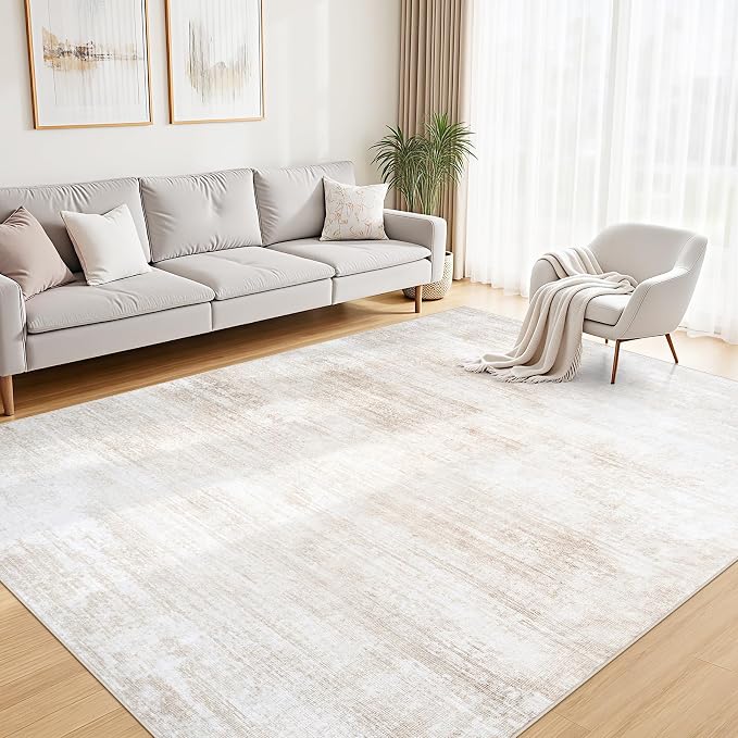 Tosuoka Washable Rug 6x9 Area Rugs for Living Room, Beige Neutral Abstract | Bedroom Rug, Ultra Soft, Cream, Non-Slip, Low-Pile, Modern, Large, Indoor Carpet for Nursery Dining Room Office Home