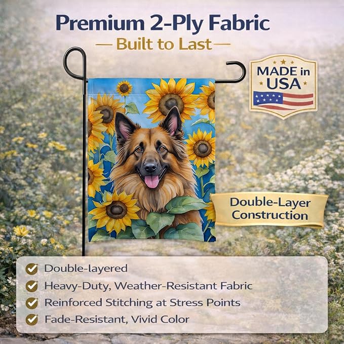Caroline's Treasures DAC6024GF Belgian Tervuren in Sunflowers Garden Flag Mailbox Flag Decorative Yard Flag Banner Outside Patio Artwork Yard Flower Beds, Garden Size, Multicolor