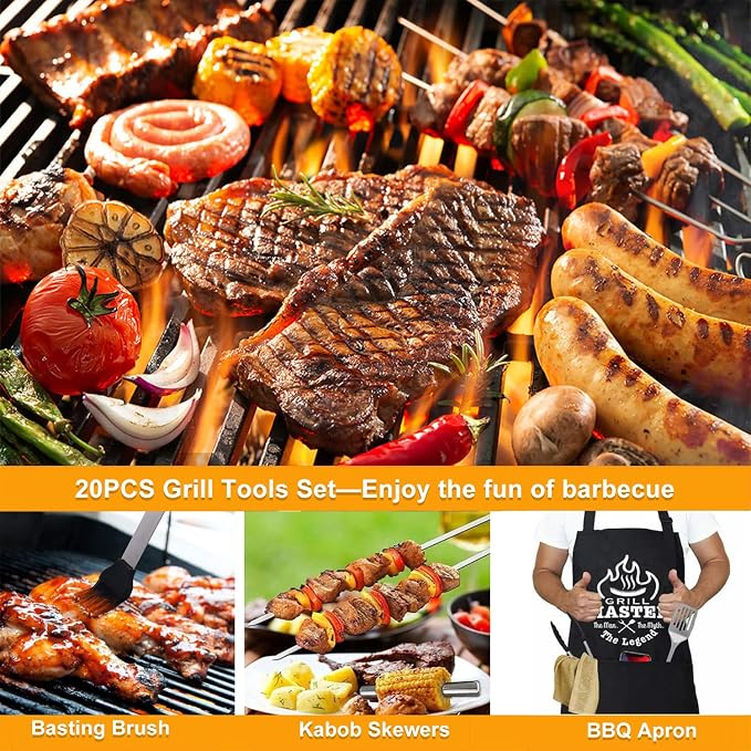 MUJUZE Grilling Accessories,BBQ Gifts for Men,Grilling Gifts for Men,BBQ Grill Sets for Dad,BBQ Accessories with Apron for Dad,Grill Tool Set,Grill Kit for Camping,Backyard