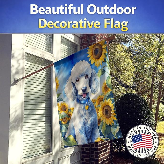 Caroline's Treasures DAC6142CHF White Poodle in Sunflowers House Flag Large Porch Sleeve Pole Decorative Outside Yard Banner Artwork Wall Hanging, Polyester, House Size, Multicolor