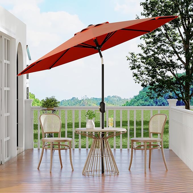 Garvee 9FT Patio Umbrella - Outdoor Table Umbrella with Smooth Crank Lift, Push Button Tilt and 8 Sturdy Ribs - Market Umbrella UV Protection Waterproof for Pool, Deck, Yard, Garden