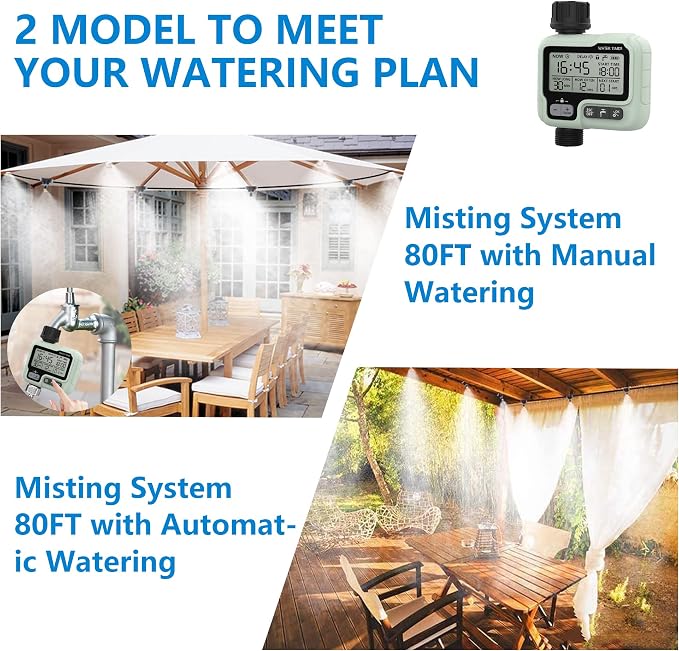 Misting Cooling System,Outside Water Misters for Outdoor Patio,80Ft(24M),Backyard Mist Hose Kits with Sprinkler Timer Yard,Lawn,Garden,Greenhouse,Fan,Umbrella,Canopy,Pool,Porch,BBQ Party Accessorie…