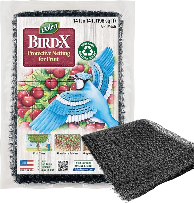 Dalen Bird-X Protective Mesh Netting for Fruit Trees, Berries, Vegetables - 14 ft x 14 ft, Black Garden Netting, 5/8-inch Mesh - Helps Deter Birds & Garden Pests, Made of Weather-Resistant Plastic