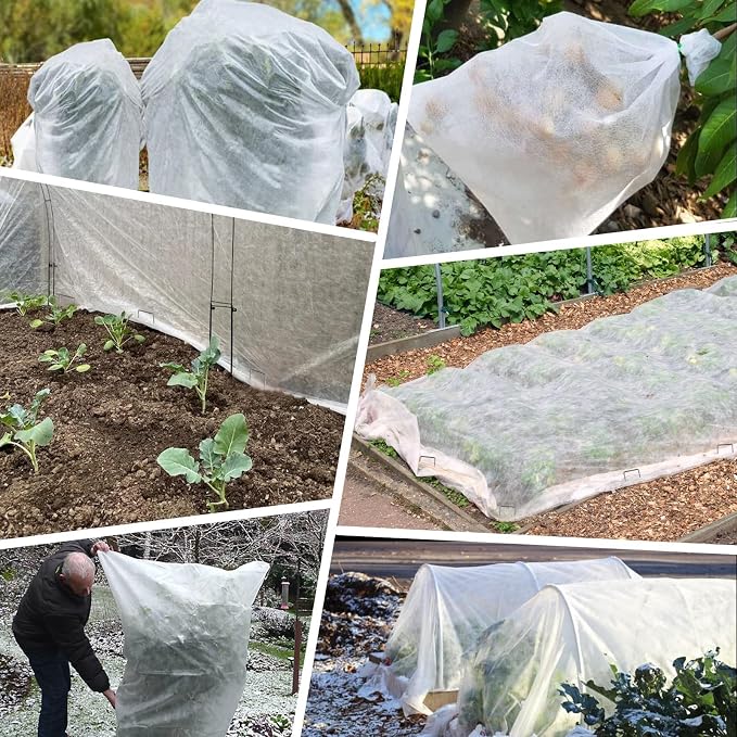 kockuu Plant Sun Protection Cloth, 10ft x 30ft 1.41 oz/yd² White Garden Plant Shade Cloth with 20 Stainless Steel Clips from Direct Sunlight, Plant Covers Frost & Sun Protection for Winter and Summer
