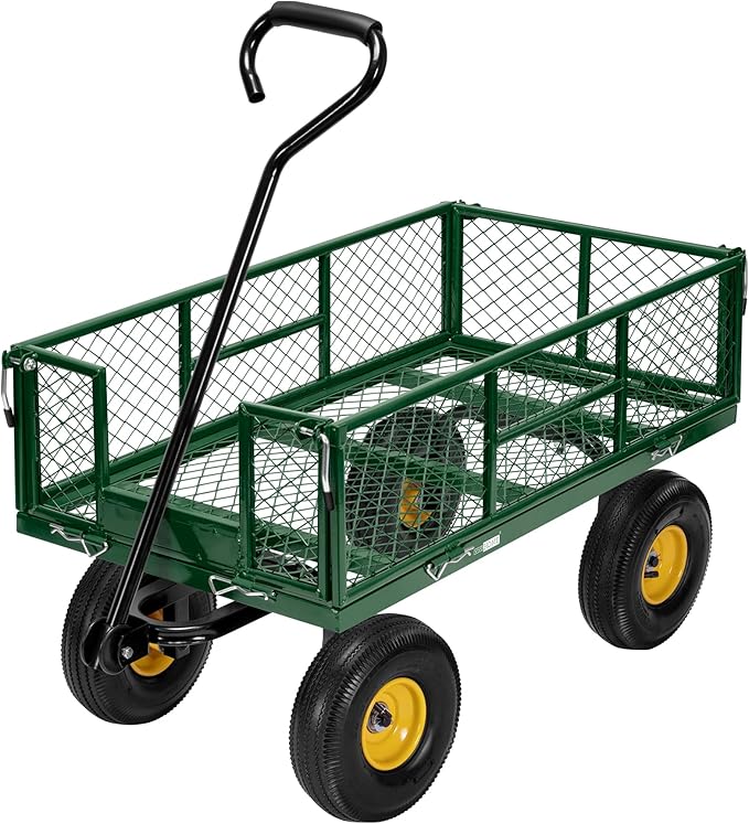 VIVOHOME Heavy Duty 880 Lbs 4.5 Cu Ft Mesh Steel Garden Cart Utility Wagon | Removable Sides and 4.10/3.50-4" Wheels 10 inch Tire(Green)