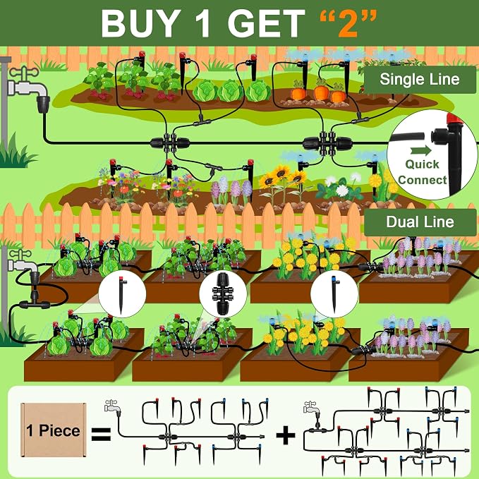 Drip Irrigation Kit for Garden, Quick-Connect Raised Bed Watering System 230FT, Plant Accessories, Drip Line Kit for Greenhouse, DIY Micro Sprinklers Set for Yard Outside,Sistema De Riego Por Goteo