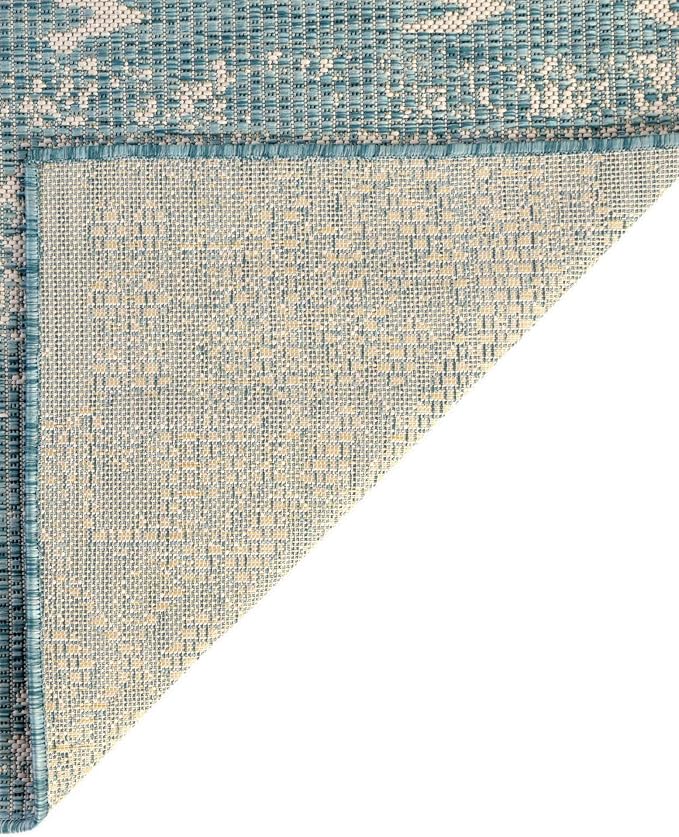 Unique Loom Outdoor Bohemian Collection Area Rug - Anthro (2' 7" x 8' Runner, Light Aqua/ Ivory)