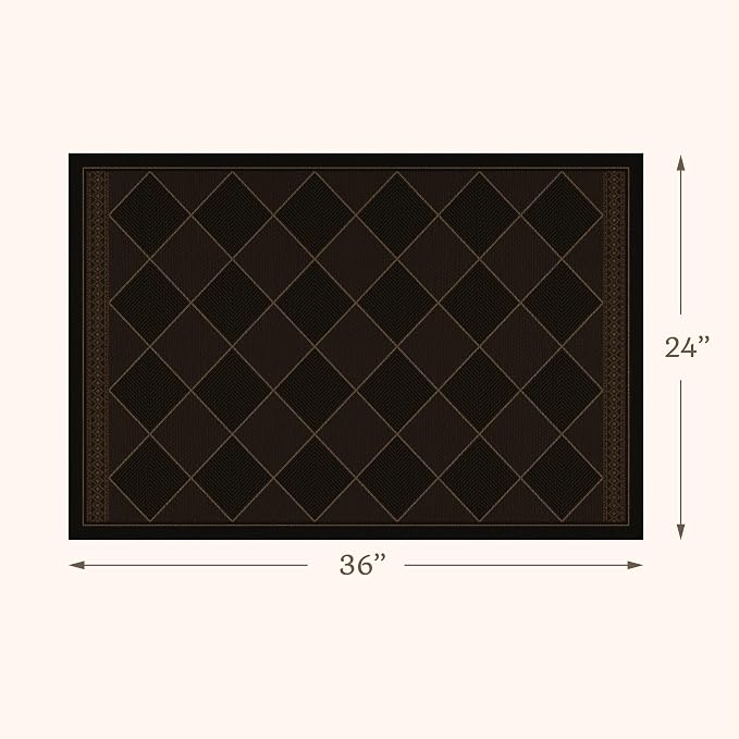 Dark Brown Easy Jute 2x3 Indoor Outdoor Rug for Entryway Porch, Checkered Boho Washable Kitchen Throw Rugs, Modern Farmhouse Diamond Front Door Mat Indoor Entrance, Bathroom, Non Slip Stain Resistant