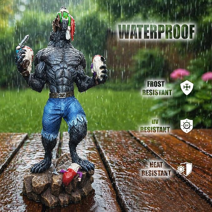 Garden Gnomes Outdoor, Gnome Garden Decor, Funny Werewolf Garden Statue 12.6", Waterproof Resin, Weather-Resistant Lawn Ornament for Patio & Yard, Gift for Garden Lovers