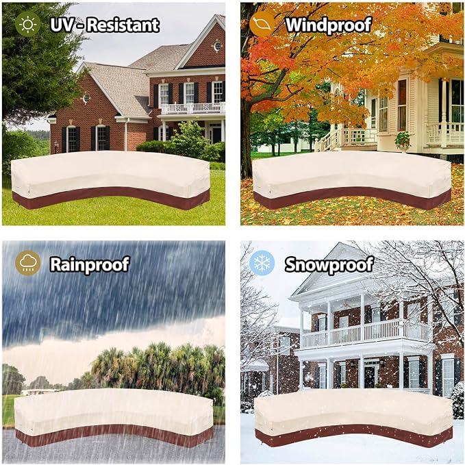 Curved Patio Furniture Covers - Outdoor Sectional Covers Waterproof Reinforced Rip-Stop Anti-UV 600D Heavy Duty Outdoor Couch Cover with 3 Air Vents 190"(128")