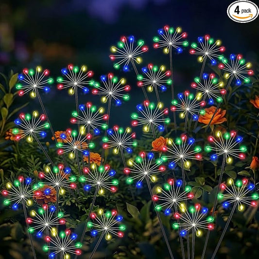 Solar Garden Lights Outdoor, Upgraded Solar Swaying Starburst Light Waterproof with 2 Modes, Solar Fairy Firework Lights for Yard Patio Pathway Flowerbed Balcony Garden Decoration (Multicolor, 4 Pack)