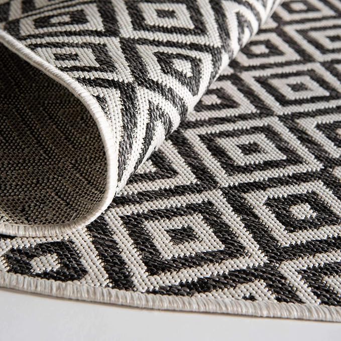 Unique Loom Jill Zarin Outdoor Collection Area Rug - Costa Rica (6' 7'' Round, Charcoal Gray/ Ivory)