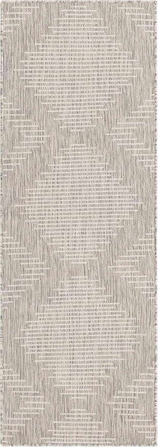 Unique Loom Outdoor Modern Collection Area Rug - Tambor (2' x 6' 1" Runner, Gray/ Ivory)