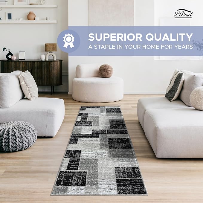 L'Baiet Verena Geometric Area Rug Black Grey 4' x 6' Medium Area Rugs Carpet for Living Room, Bedroom, Dining Table, Office, Hallway, Foyer | Neutral Colorful Modern Abstract Home Decor