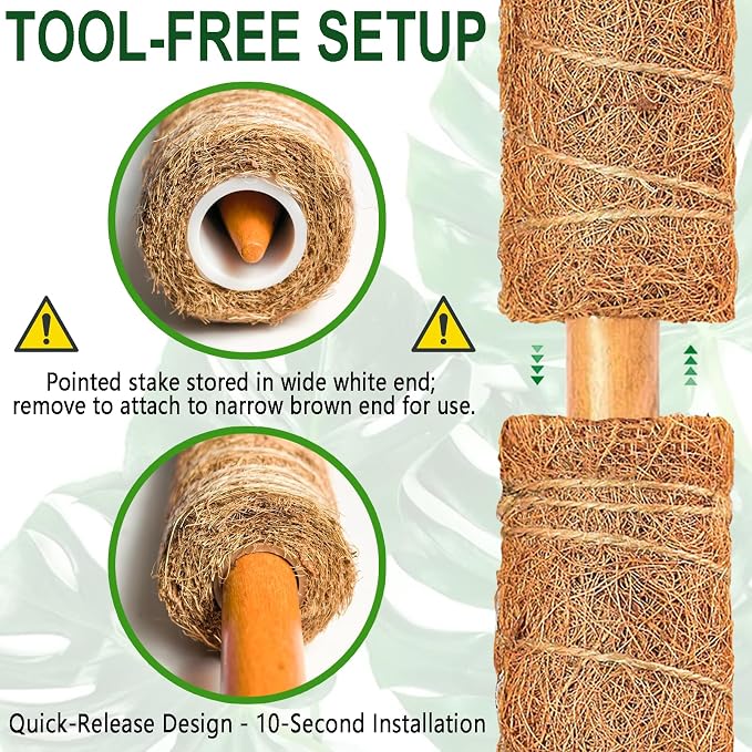 Soupiar 4 Pack 22 Inch Stackable Moss Pole - Thick & Sturdy Natural Coir Totem Plant Support & Garden Stakes for Monstera & Pothos, Indoor Climbing Vining Houseplants, 70" H Max