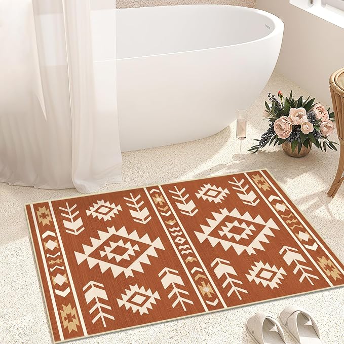 Western Rug 2x3 for Entryway Indoor Mat, Southwestern Aztec Tribal Rugs Southwest Navajo Machine Washable Entrance Rug Non-Slip Printed Low-Pile Entry Floor Carpet Doormat for Bedroom, Yellow Brown