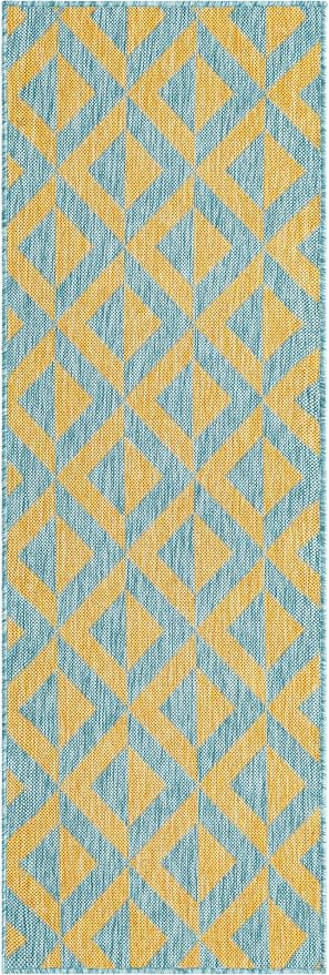 Unique Loom Jill Zarin Unique Loom Outdoor Collection Area Rug - Napa (2' x 6' 1'' Runner, Yellow and Aqua/Yellow)