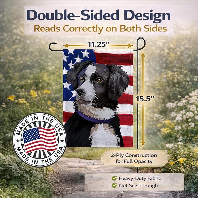 Caroline's Treasures CK6412GF Australian Shepherd American Flag Garden Flag Mailbox Flag Decorative Yard Flag Banner Outside Patio Artwork Yard Flower Beds, Garden Size, Multicolor